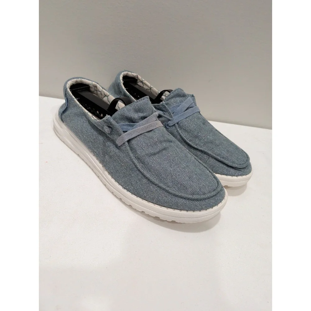 HEY DUDE WENDY SPARKLING SHOE BLUE STONE Women's Sz 8